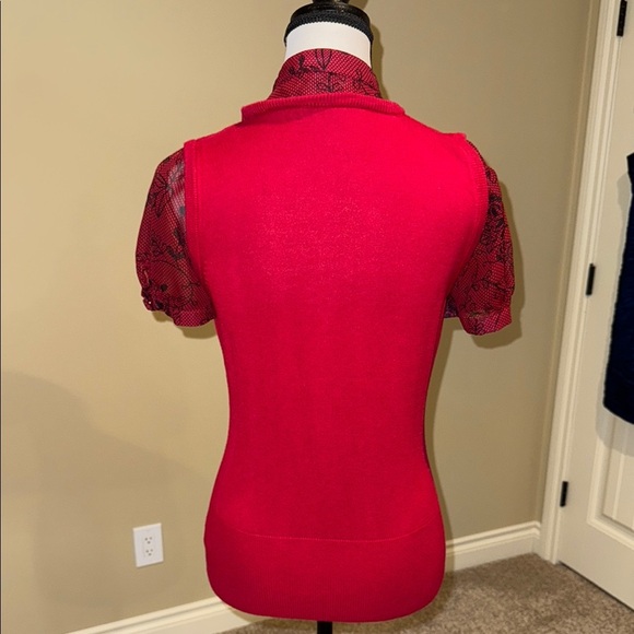 George Blouse Red and Black Fitted Ruffled Fooler Top with Vest Women’s Sz S - Picture 3 of 9